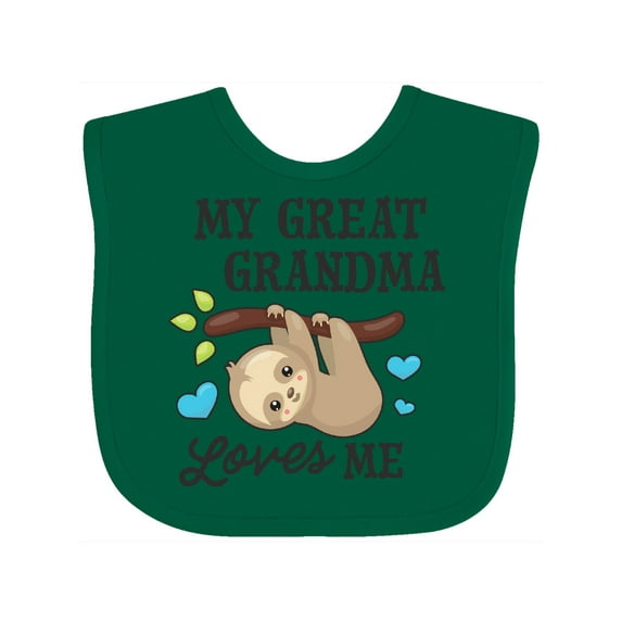 Inktastic My Great Grandma Loves Me with Sloth and Hearts Boys or Girls Baby Bib