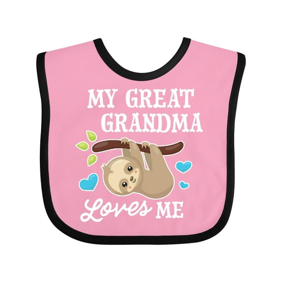 Inktastic My Great Grandma Loves Me with Sloth and Hearts Boys or Girls Baby Bib