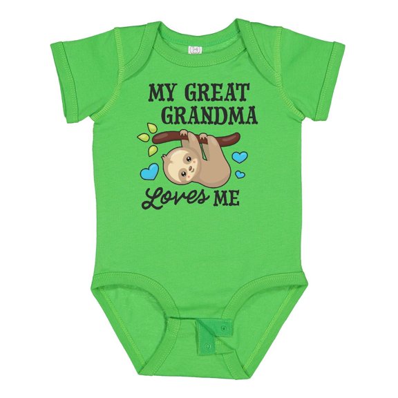 Inktastic My Great Grandma Loves Me with Sloth and Hearts Boys or Girls Baby Bodysuit