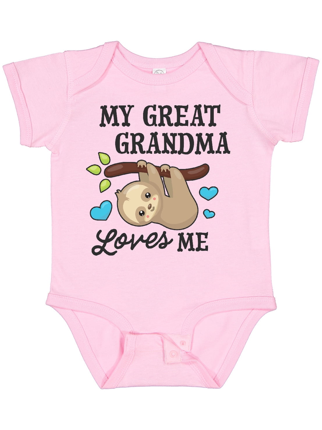 Inktastic My Great Grandma Loves Me with Sloth and Hearts Boys or Girls Baby Bodysuit