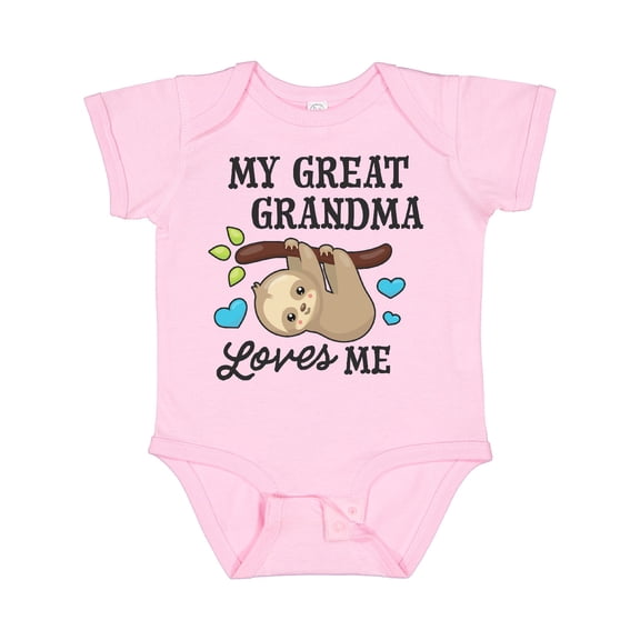 Inktastic My Great Grandma Loves Me with Sloth and Hearts Boys or Girls Baby Bodysuit