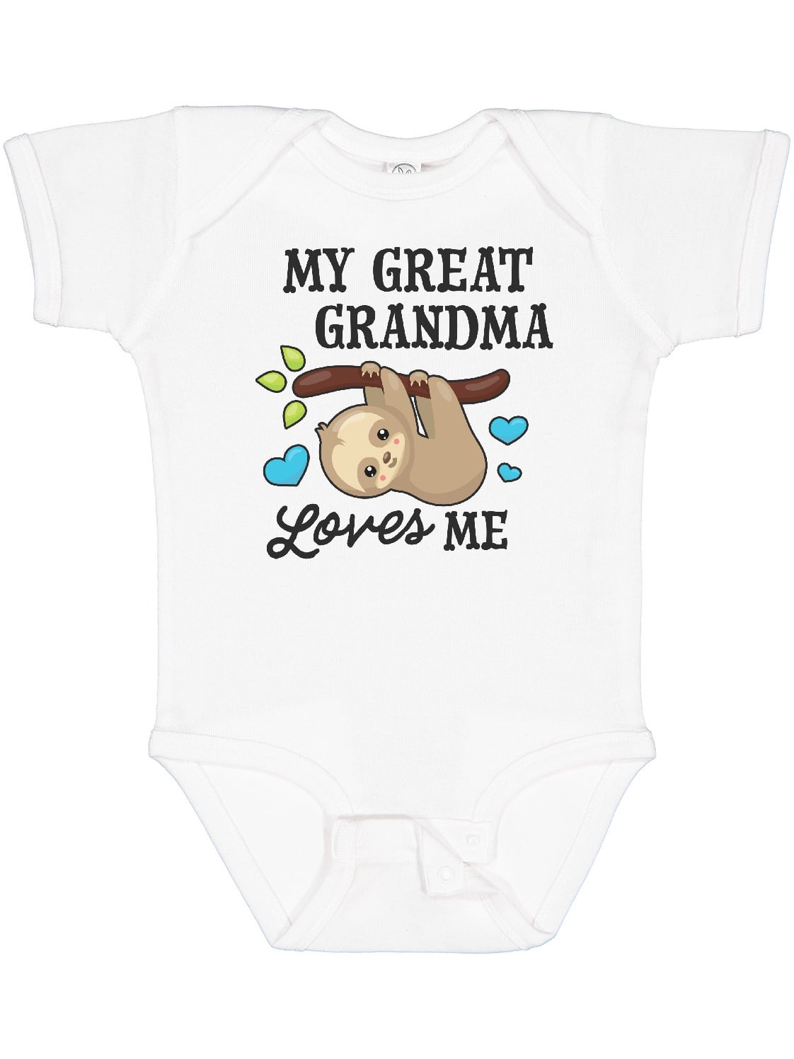 Inktastic My Great Grandma Loves Me with Sloth and Hearts Boys or Girls Baby Bodysuit