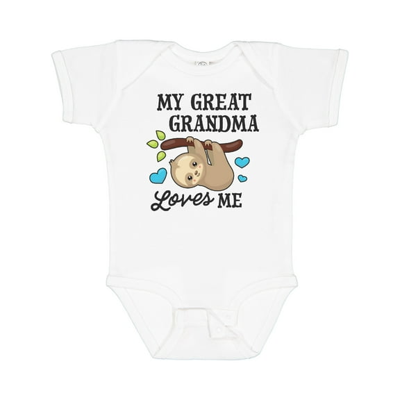 Inktastic My Great Grandma Loves Me with Sloth and Hearts Boys or Girls Baby Bodysuit