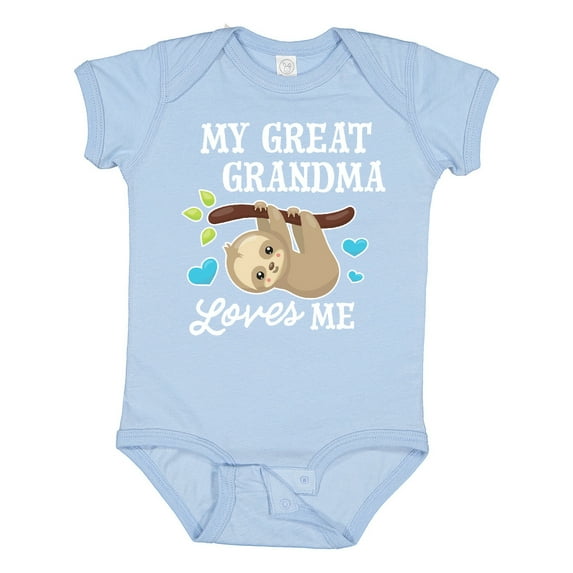 Inktastic My Great Grandma Loves Me with Sloth and Hearts Boys or Girls Baby Bodysuit