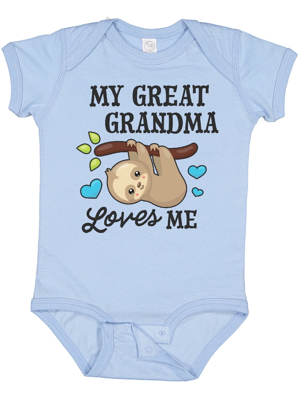 Inktastic My Great Grandma Loves Me with Sloth and Hearts Boys or Girls Baby Bodysuit