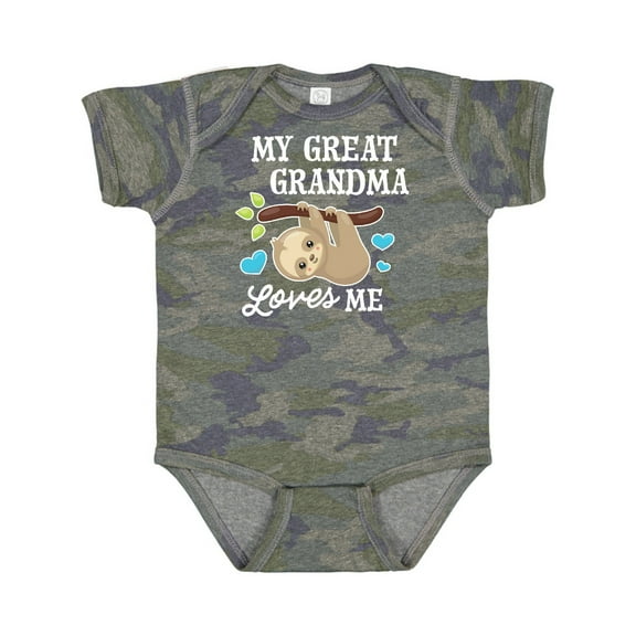 Inktastic My Great Grandma Loves Me with Sloth and Hearts Boys or Girls Baby Bodysuit