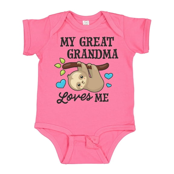 Inktastic My Great Grandma Loves Me with Sloth and Hearts Boys or Girls Baby Bodysuit