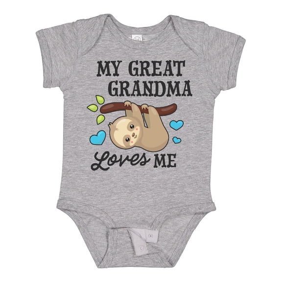 Inktastic My Great Grandma Loves Me with Sloth and Hearts Boys or Girls Baby Bodysuit