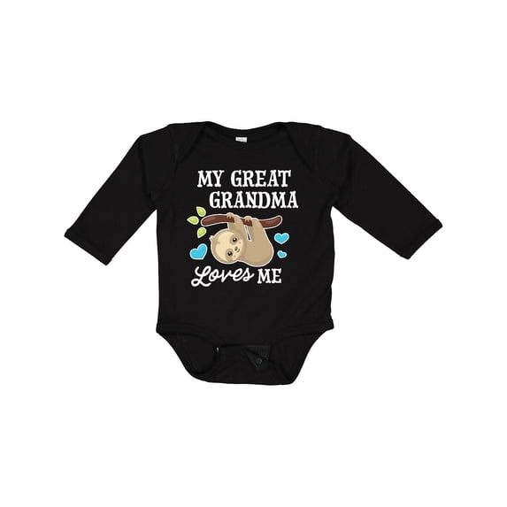 Inktastic My Great Grandma Loves Me with Sloth and Hearts Boys or Girls Long Sleeve Baby Bodysuit