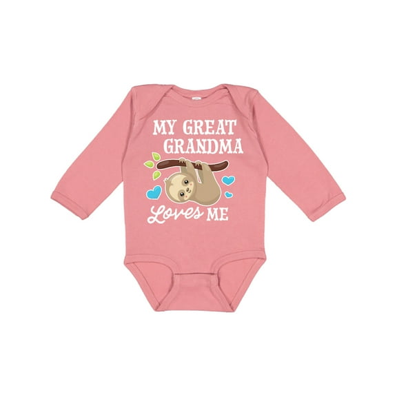 Inktastic My Great Grandma Loves Me with Sloth and Hearts Boys or Girls Long Sleeve Baby Bodysuit