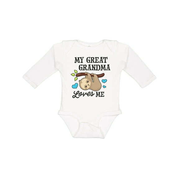 Inktastic My Great Grandma Loves Me with Sloth and Hearts Boys or Girls Long Sleeve Baby Bodysuit