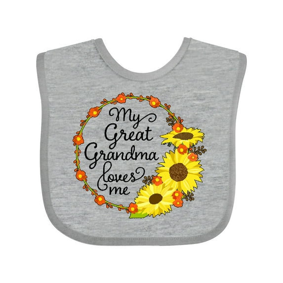 Inktastic My Great Grandma Loves Me with Sunflower Wreath Boys or Girls Baby Bib