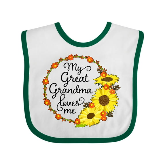 Inktastic My Great Grandma Loves Me with Sunflower Wreath Boys or Girls Baby Bib