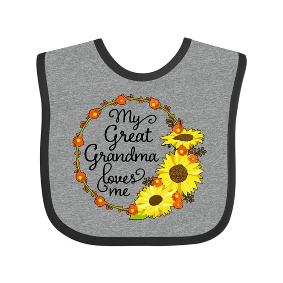 Inktastic My Great Grandma Loves Me with Sunflower Wreath Boys or Girls Baby Bib