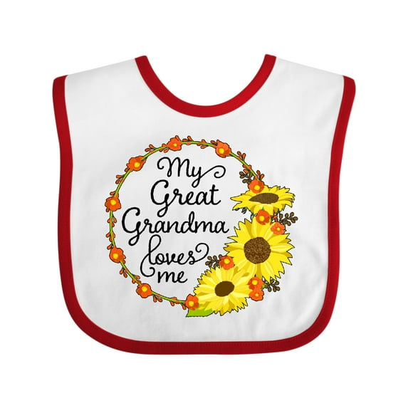 Inktastic My Great Grandma Loves Me with Sunflower Wreath Boys or Girls Baby Bib