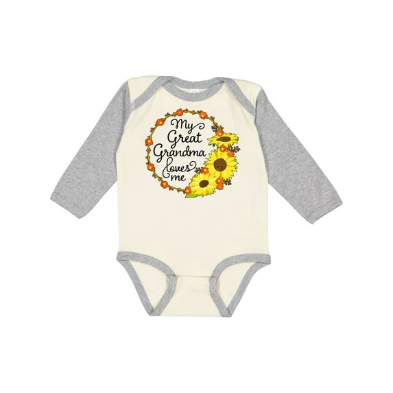 Inktastic My Great Grandma Loves Me with Sunflower Wreath Boys or Girls Long Sleeve Baby Bodysuit