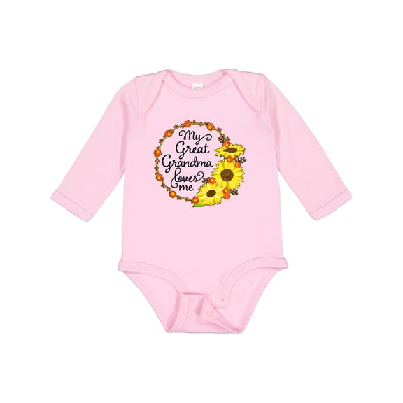 Inktastic My Great Grandma Loves Me with Sunflower Wreath Boys or Girls Long Sleeve Baby Bodysuit