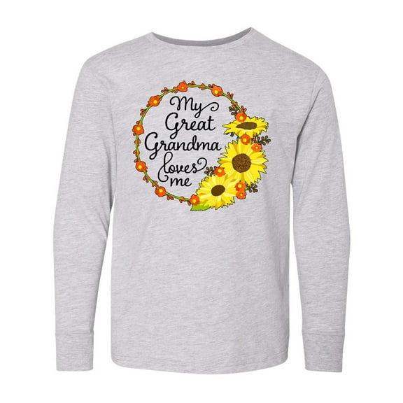 Inktastic My Great Grandma Loves Me with Sunflower Wreath Long Sleeve Youth T-Shirt