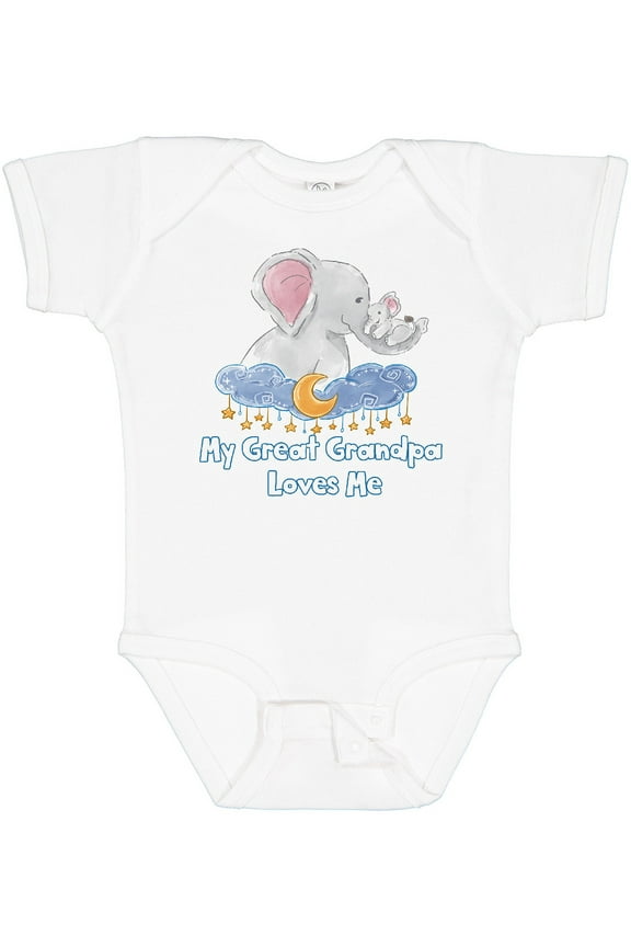 My Great Grandpa Loves Me Cute Elephants Clouds Moon Stars Boys or Girls Baby Bodysuit