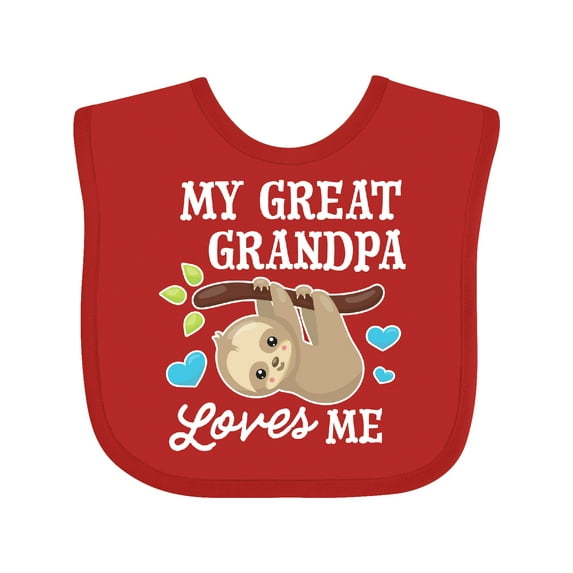 Inktastic My Great Grandpa Loves Me with Sloth and Hearts Boys or Girls Baby Bib