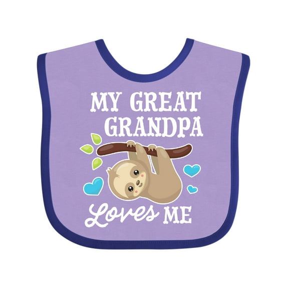 Inktastic My Great Grandpa Loves Me with Sloth and Hearts Boys or Girls Baby Bib