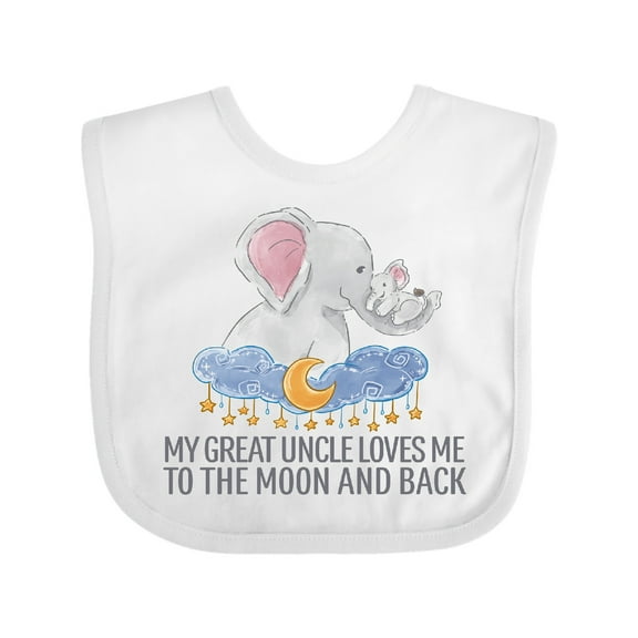Inktastic My Great Uncle Loves Me to the Moon and Back Elephants Boys or Girls Baby Bib