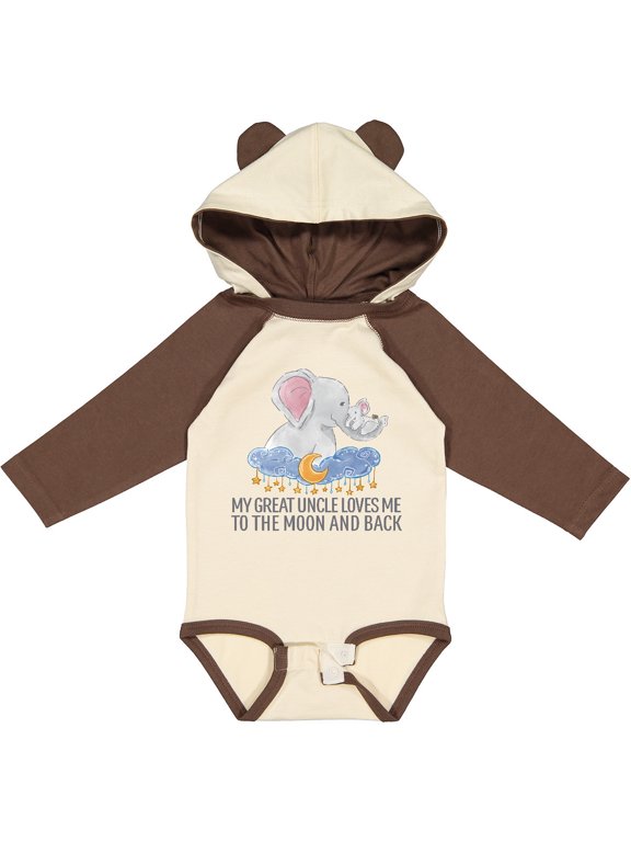 My Great Uncle Loves Me to the Moon and Back Elephants Boys or Girls Long Sleeve Baby Bodysuit
