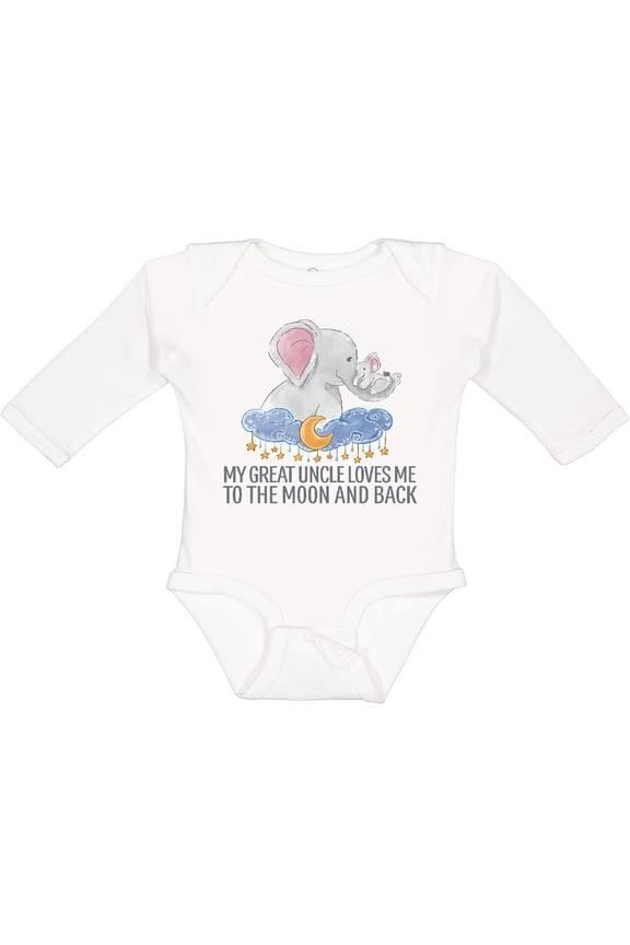 My Great Uncle Loves Me to the Moon and Back Elephants Boys or Girls Long Sleeve Baby Bodysuit