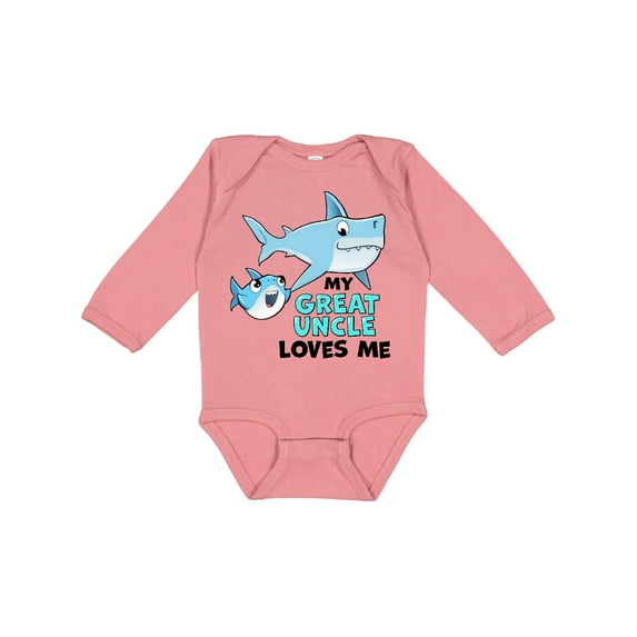 Inktastic My Great Uncle Loves Me with Cute Sharks Boys or Girls Long Sleeve Baby Bodysuit
