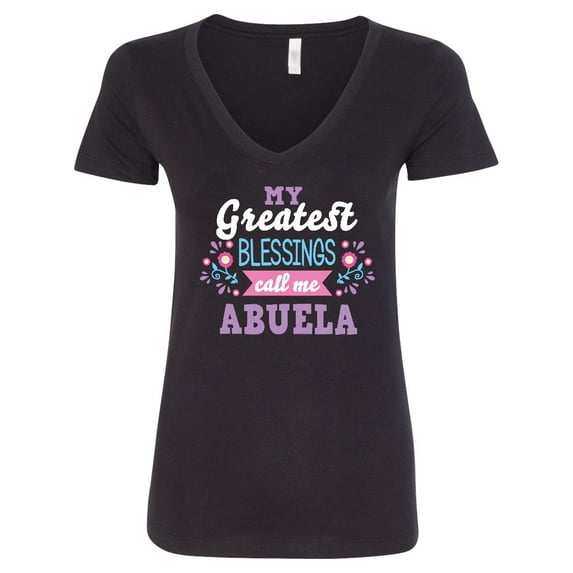 Inktastic My Greatest Blessings Call Me Abuela with Flowers Women's V-Neck T-Shirt