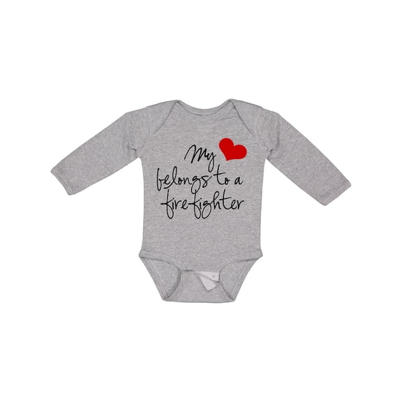 Inktastic My Heart Belongs Firefighter Girls Long Sleeve Baby Bodysuit