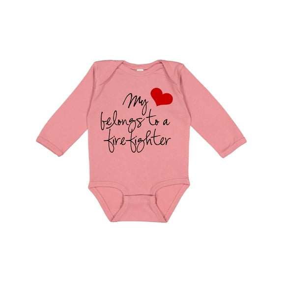 Inktastic My Heart Belongs Firefighter Girls Long Sleeve Baby Bodysuit