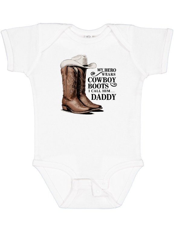 My Hero Wears Cowboy Boots Boys or Girls Baby Bodysuit