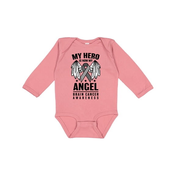 Inktastic My Hero is Now My Angel Brain Cancer Awareness Boys or Girls Long Sleeve Baby Bodysuit