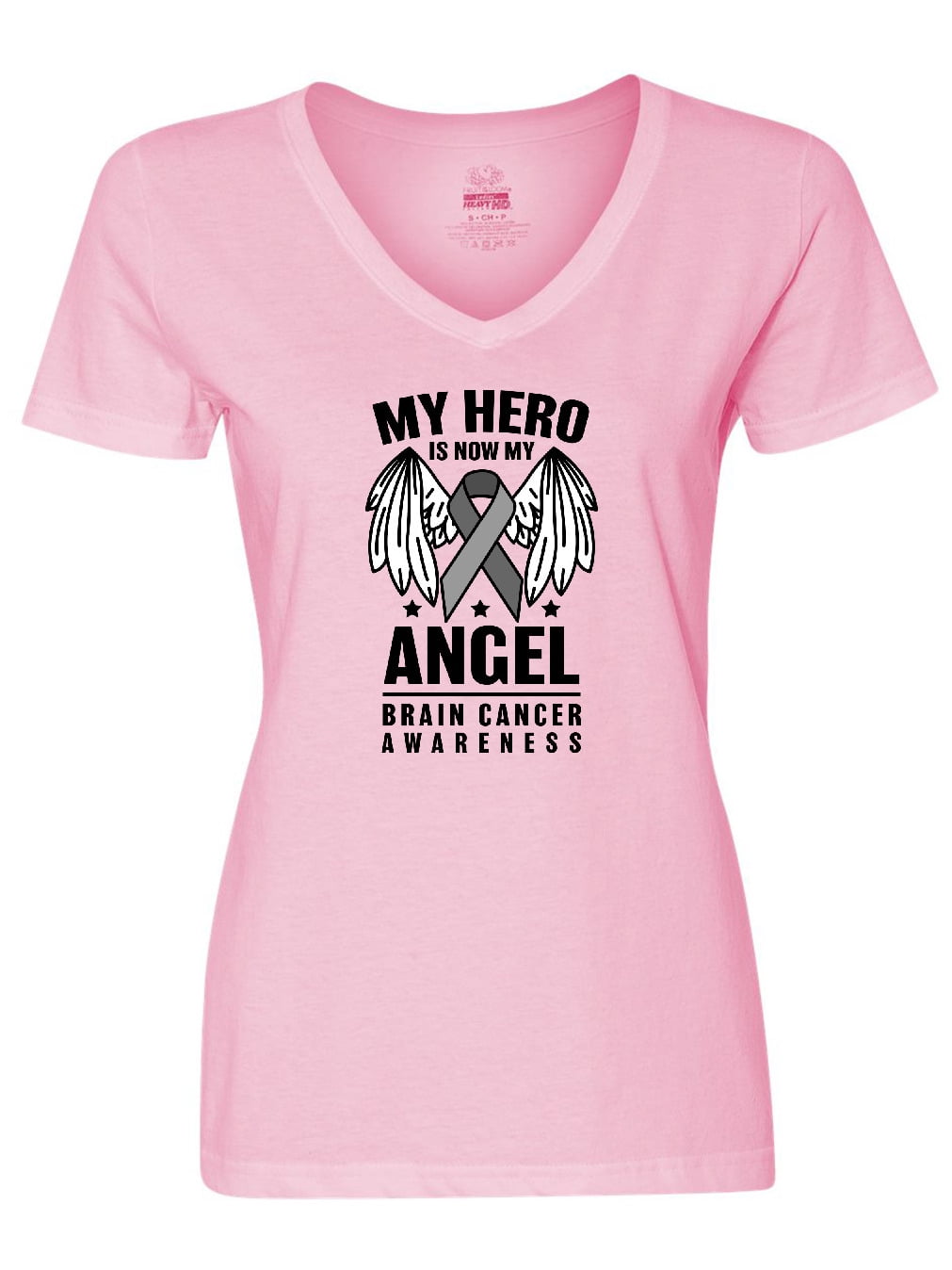 Inktastic My Hero is Now My Angel Brain Cancer Awareness Women's V-Neck ...