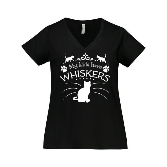 Inktastic My Kids Have Whiskers Cat Family Pets Women's Plus Size V-Neck T-Shirt