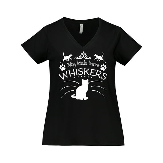 Inktastic My Kids Have Whiskers Cat Family Pets Women's Plus Size V-Neck T-Shirt