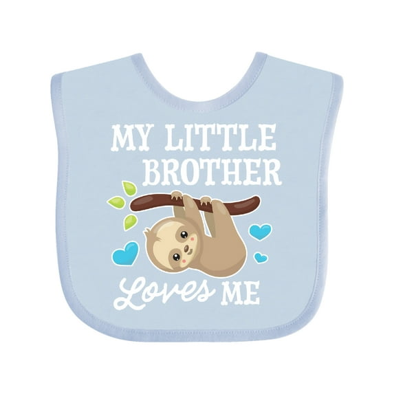 Inktastic My Little Brother Loves Me with Sloth and Hearts Boys or Girls Baby Bib