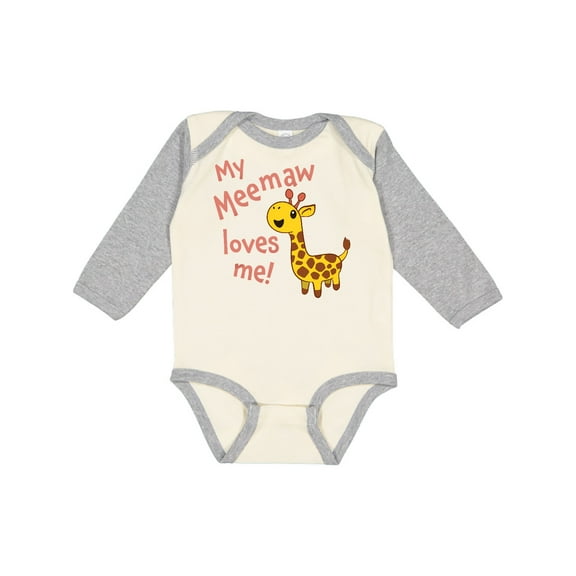 Inktastic My Meemaw Loves Me- Cute Giraffe Boys or Girls Long Sleeve Baby Bodysuit