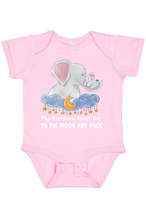 My Meemaw Loves Me to the Moon and Back Elephant Family Boys or Girls Baby Bodysuit