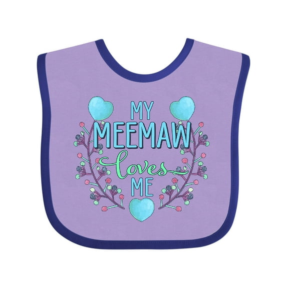 Inktastic My Meemaw Loves Me with Flowers and Hearts Boys or Girls Baby Bib