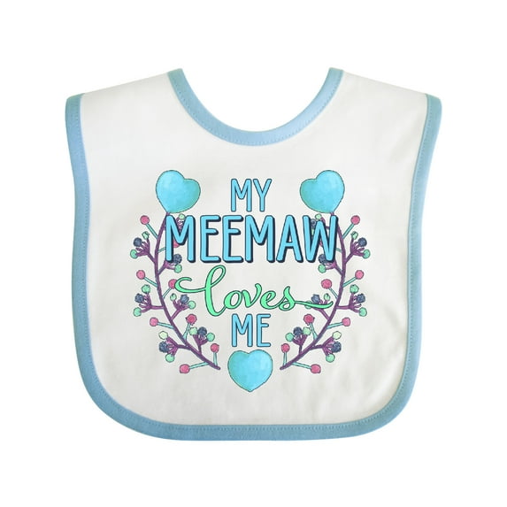 Inktastic My Meemaw Loves Me with Flowers and Hearts Boys or Girls Baby Bib