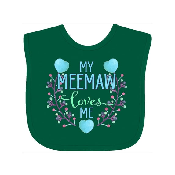 Inktastic My Meemaw Loves Me with Flowers and Hearts Boys or Girls Baby Bib