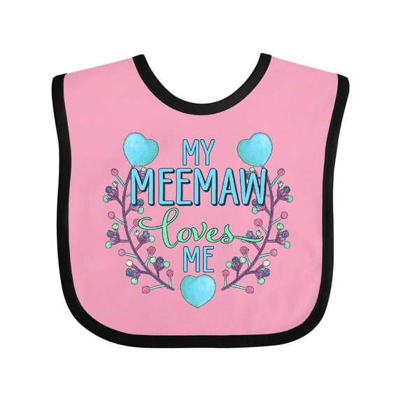 Inktastic My Meemaw Loves Me with Flowers and Hearts Boys or Girls Baby Bib