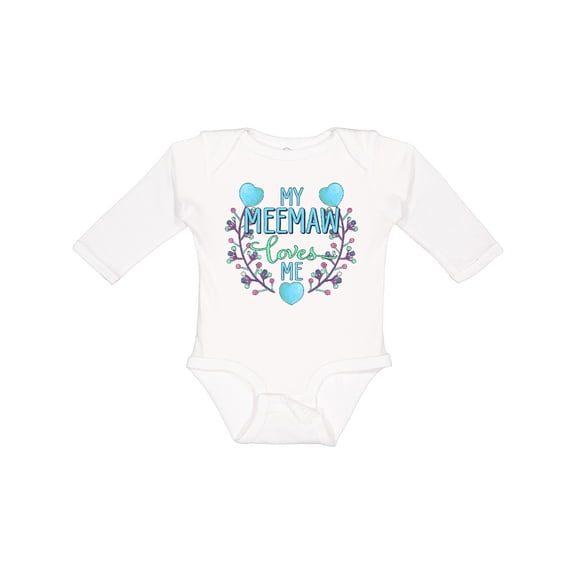 Inktastic My Meemaw Loves Me with Flowers and Hearts Boys or Girls Long Sleeve Baby Bodysuit