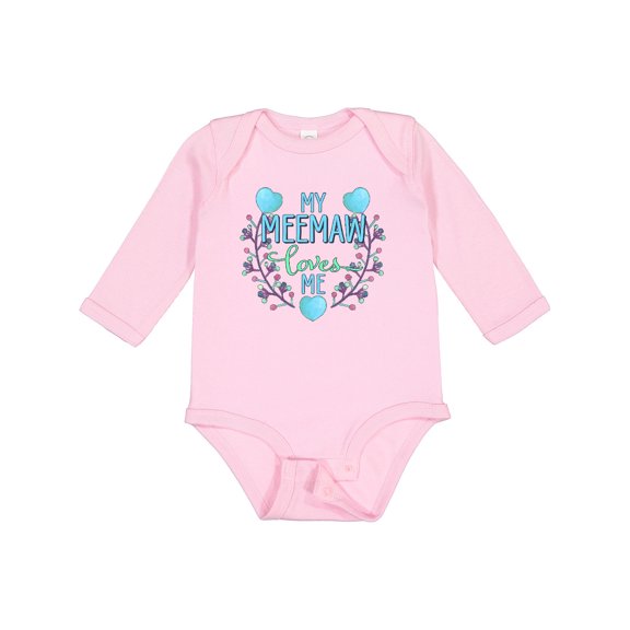 Inktastic My Meemaw Loves Me with Flowers and Hearts Boys or Girls Long Sleeve Baby Bodysuit