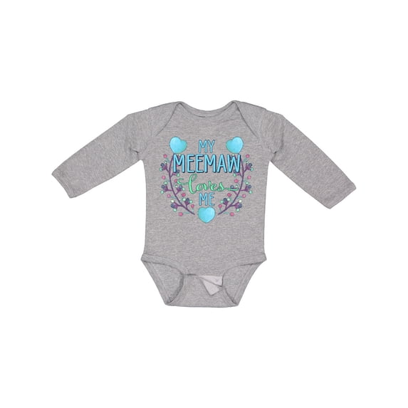 Inktastic My Meemaw Loves Me with Flowers and Hearts Boys or Girls Long Sleeve Baby Bodysuit