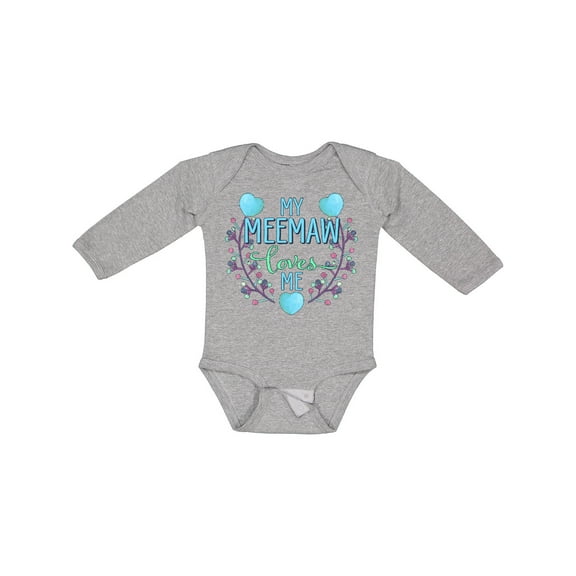 Inktastic My Meemaw Loves Me with Flowers and Hearts Boys or Girls Long Sleeve Baby Bodysuit
