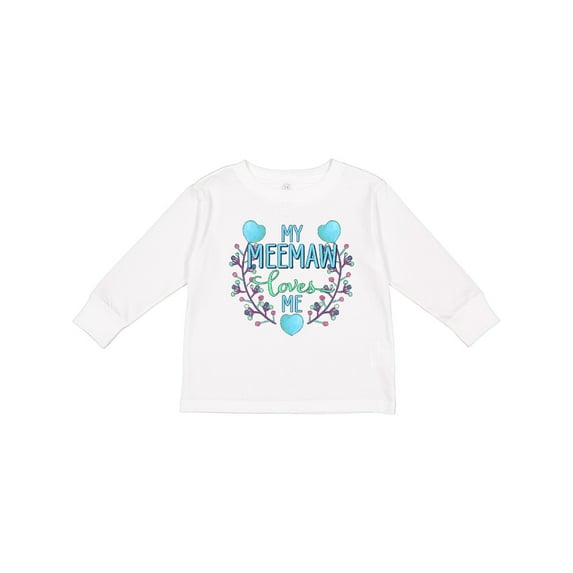 Inktastic My Meemaw Loves Me with Flowers and Hearts Boys or Girls Long Sleeve Toddler T-Shirt