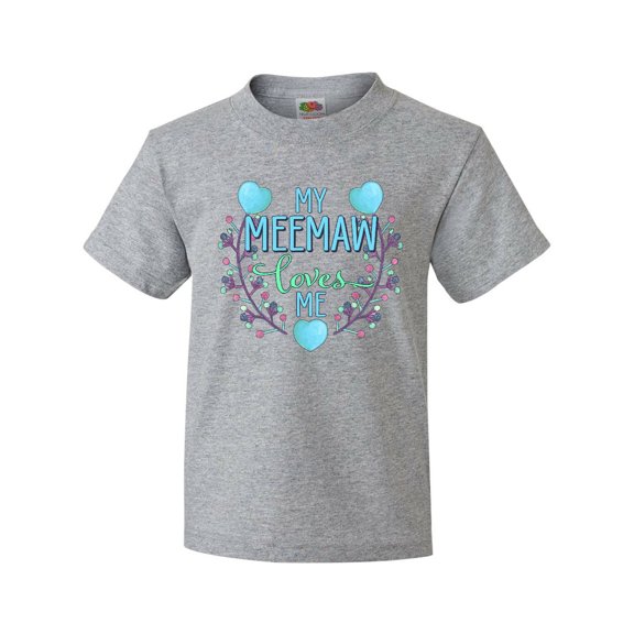 Inktastic My Meemaw Loves Me with Flowers and Hearts Youth T-Shirt